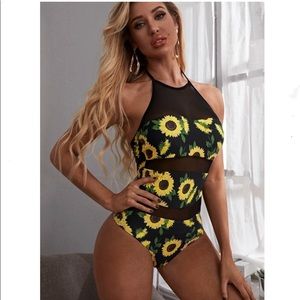 (4 Pack) Sunflower Mesh Panel One-Piece Swimsuit